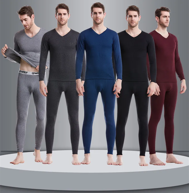 Men's seamless thermal underwear set youth V-neck autumn autumn pants Slim line clothes line pants bottoming shirt
