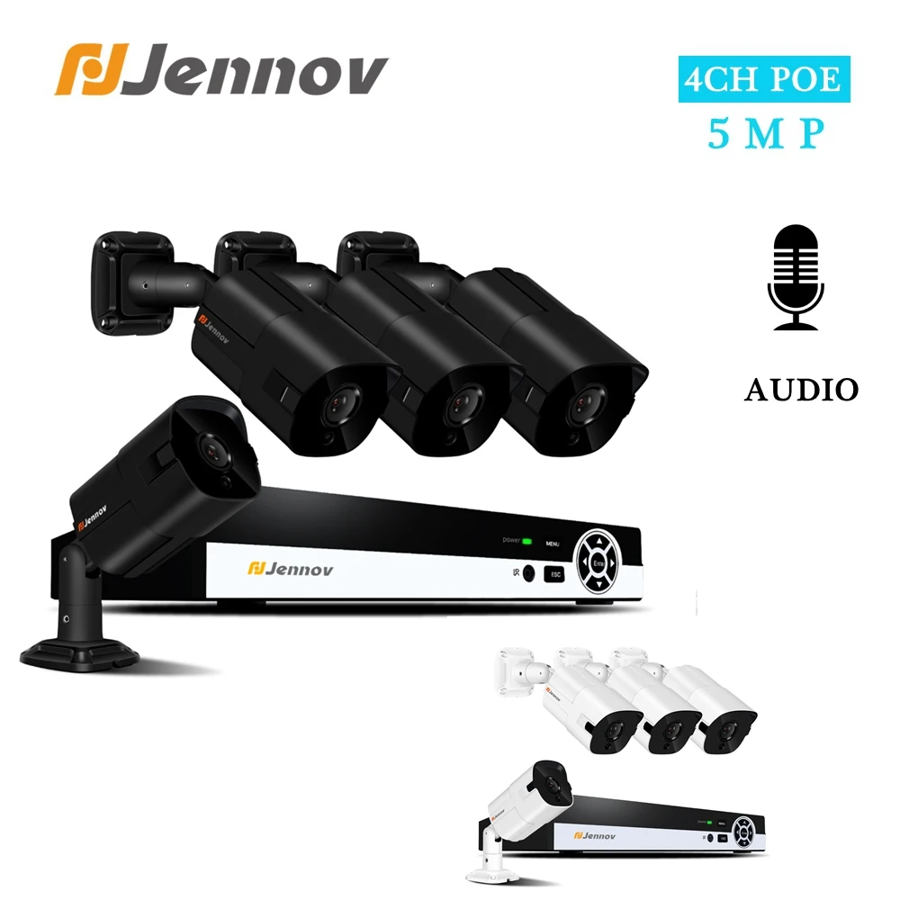 Jennov 4ch 5MP H.265 CCTV система безопасности NVR POE Комплект Открытый водонепроницаемый HD IP камера наблюдения аудио видео P2P набор Danale