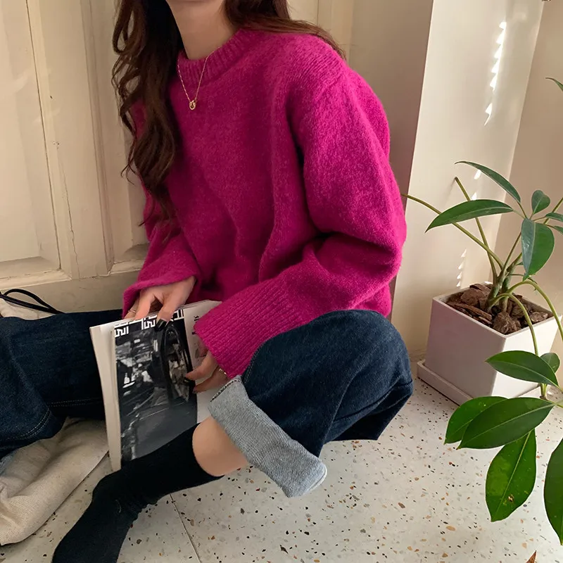 Mozuleva Fashion Women Soft Knit Loose Sweaters Casual Female O-neck Solid Pullovers Ladies Slim Tops Jumpers Autumn Winter