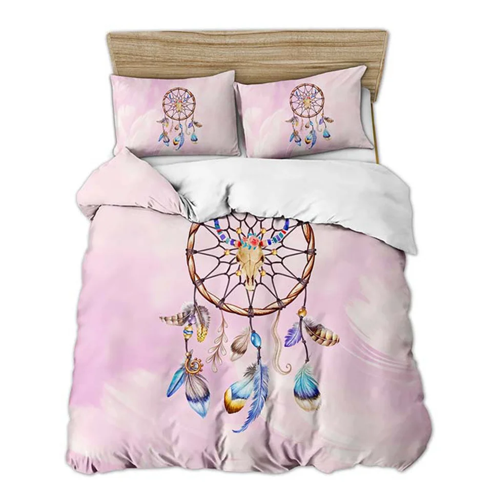 

Boho Duvet cover Set Blue Bed Linen Catcher Dreams Pink Watercolor Dreamcatcher Bed Set Girl Single Duvet Cover 220x240