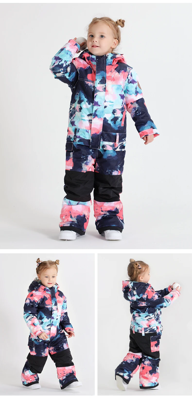 GSOU SNOW Kids Ski Suit Girls Hooded Skiing Snowboard Suit One Piece Windproof Waterproof Outdoor Sport Wear Children Super Warm