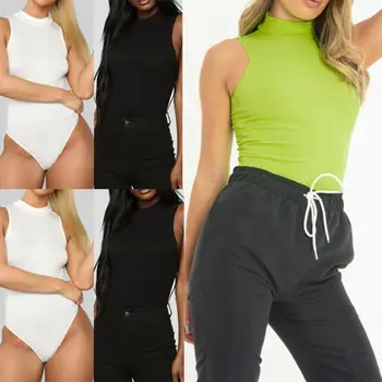 

Women Bodysuit Sleeveless Turtleneck Body Leotard Tops Jumpsuit Rompers Lady Basic Romper Summer Clothes Fluorescent Color