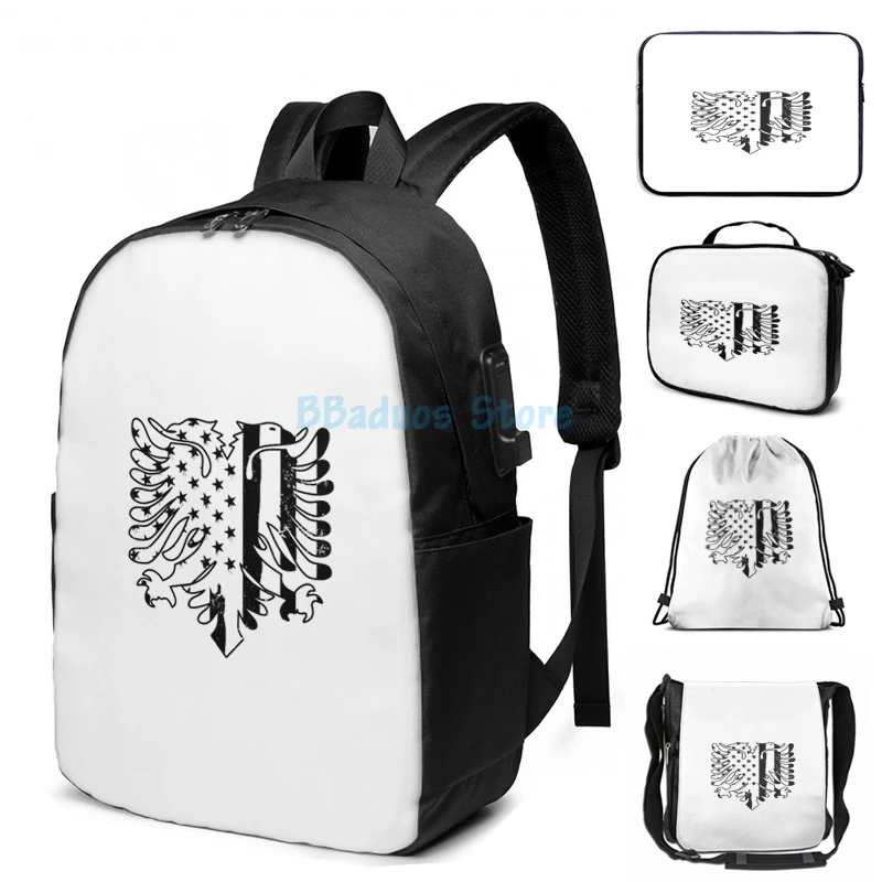 グラフィックプリントアルバニアシャツ愛国アルバニアアメリカ国旗ギフトusb充電バックパック男性スクールバッグ女性バッグ旅行ラップトップバッグ バックパック Aliexpress