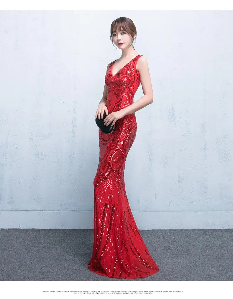 Bride Sequined Sexy Long Evening Dress Red Mermaid Cheongsam Traditional Chinese Oriental Dresses Robe Orientale Wedding Cothes (13)