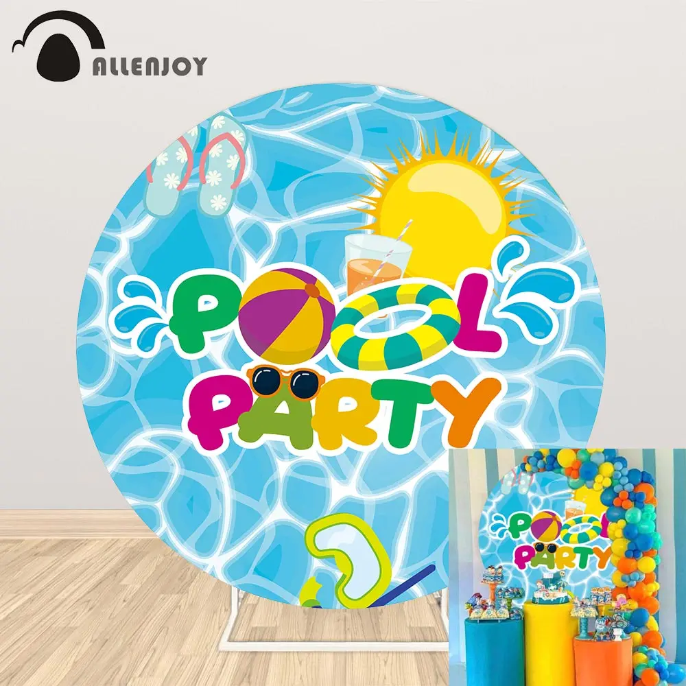 Allenjoy Swim Pool Party Round Circle Background Panno Occhiali Da Sole Sun Lifebuoy Tovaglia Baby Shower Compleanno Estate Sfondo