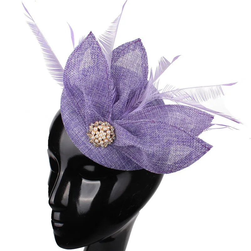 Винтажный головной убор для волос, Модный свадебный головной убор для женщин, шикарный головной убор для невесты, причудливый головной убор с перьями, дизайн, аксессуары для волос - Цвет: light purple