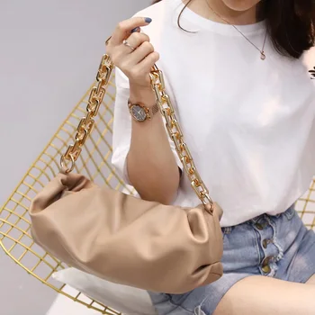 

Day Clutch Party Gold Chains Dumpling Purse Bag Women Cloud Shoulder Bag Pouch Totes Handbag 2020 Summer Green Ivory Orange