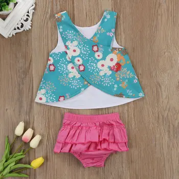 

For Baby Girl Clothes Sleeveless Floral Top +Ruffled Bloomers Shorts 2pcs Set Clothes