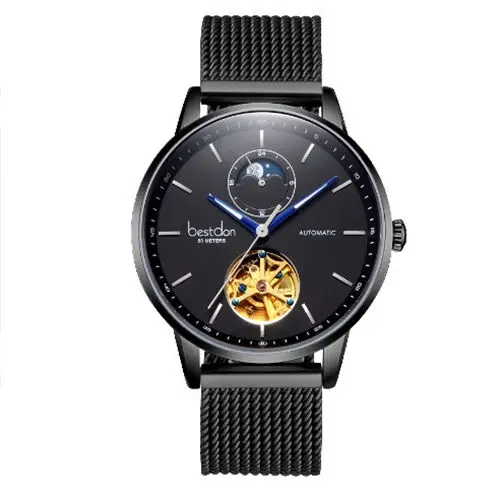 Black D7141 steel Лучший бренд класса люкс Швейцария bestdon механические мужские часы с изображением скелета MoonPhase мужские часы с автоподзаводом водонепроницаемый полный стали reloj - Цвет: Black D7141 steel