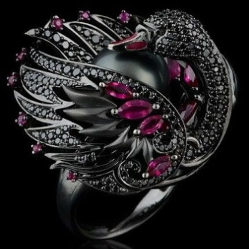 

2024 Trend Black Swan Classic Fashion Retro Diamonds Rings For Women Bijouterie Female Wedding Accessories Woman Rings Jewelry