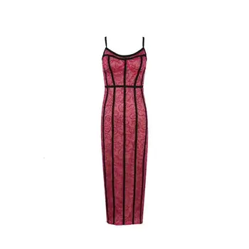 

High Quality Celebrity Red Slip Striped Bodycon Elegant Bandage Dress Evening Party Dress