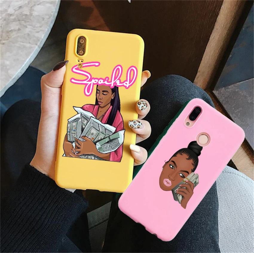 

MAKE MONEY Not Friends Kash Black head Girl Candy Color Case for Huawei P10 P20 P30 MATE 10 20 honor 8 9 10 Smart Soft Case