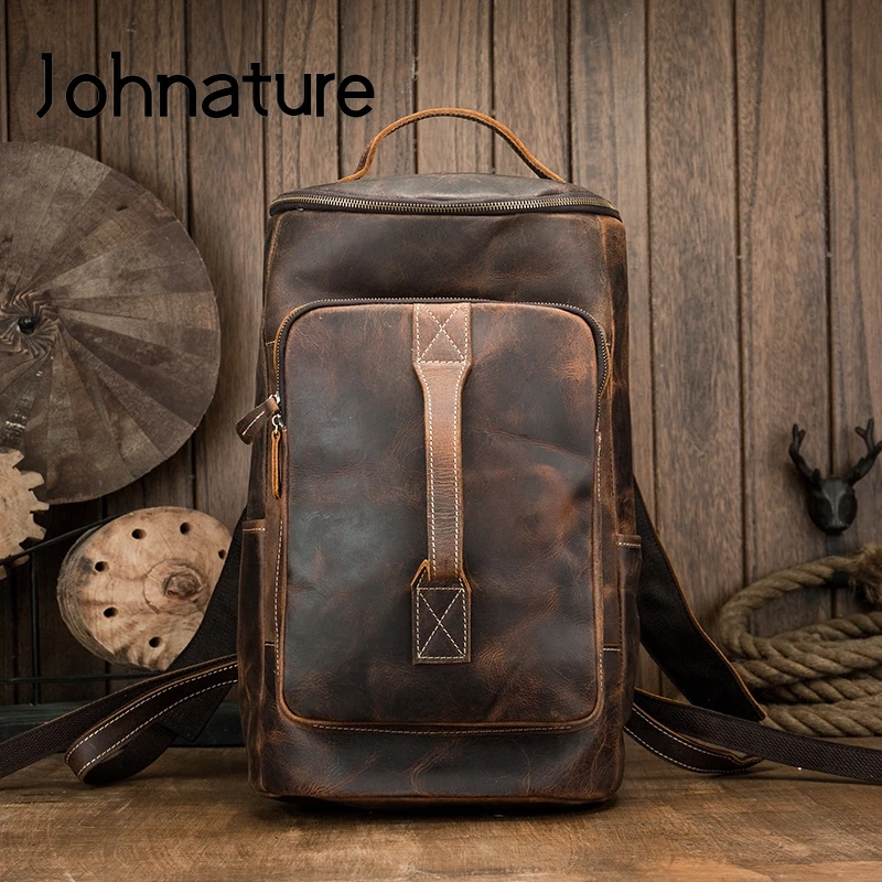 Мужской рюкзак из кожи Крейзи Хорс Johnature винтажный Молодежный Школьный ранец