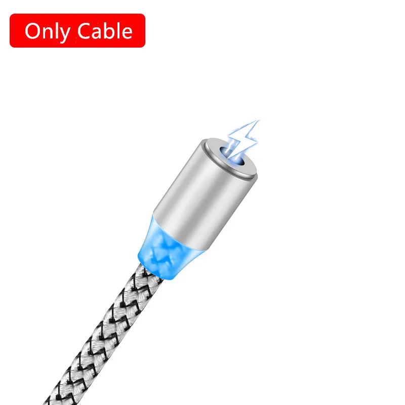 1 м светодиодный магнитный кабель Micro usb type C кабель для быстрой зарядки type-C Магнитный зарядный провод usb c для Xiaomi iPhone 11X8 Xr samsung - Цвет: Only Silver Cable