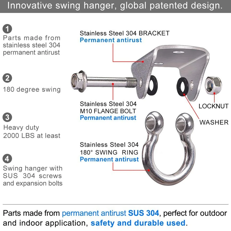 Поворотные крючки 1000Lbs из нержавеющей стали вращающийся гамак стул Висячие Крючки с болтом для гамака стул Песочник Swin