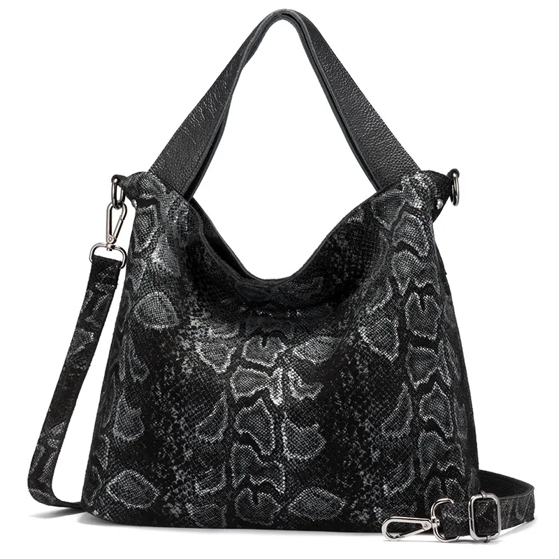 Женская сумка на плечо натуральная кожаная REALER, сумка для дам,сумки женские роскошные сумки женские дизайнерские сумки,животных принты женская сумка - Цвет: Черный