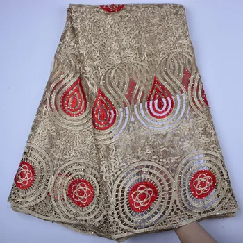 

French Nigerian Lace Fabrics High Quality Tulle African Laces Fabric Gold Lace Embroidered Mesh Fabric Forwedding Party Dress