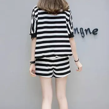 

Women Summer Causal Loose Sport Top and Short For Women Striped Short Sleeve O-neck Comfortable Top Sports Set