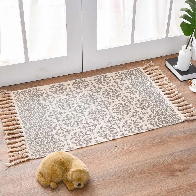 Bohemian Cotton Weave Welcome Door Mat Handmade Geometric Bathroom Carpet With Tassel Prayer Rugs