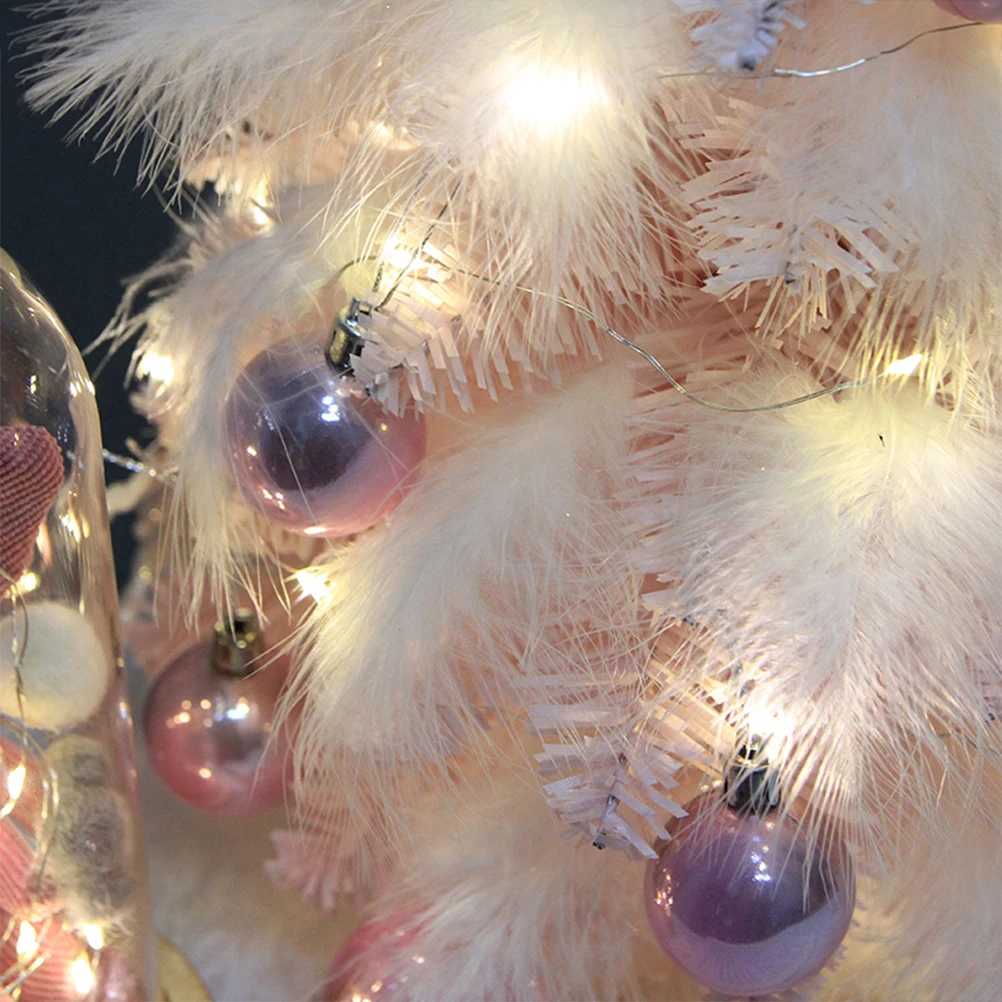 Мини-светильник для рождественской елки с перьями и струнным светильником, настольные подвесные украшения для рождественской елки для дома, рождественские вечерние украшения, подарок