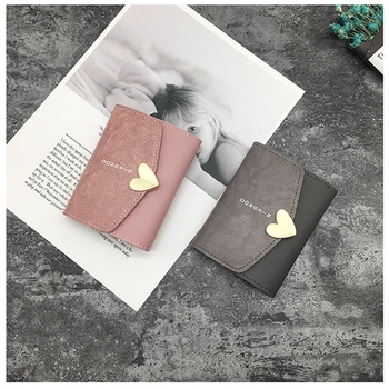 

Vintage Women Solid Short Wallet Women Wallets Small Fashion PU Leather Purse Heart-Shaped 2020 Clutch Female Purse Money Bag