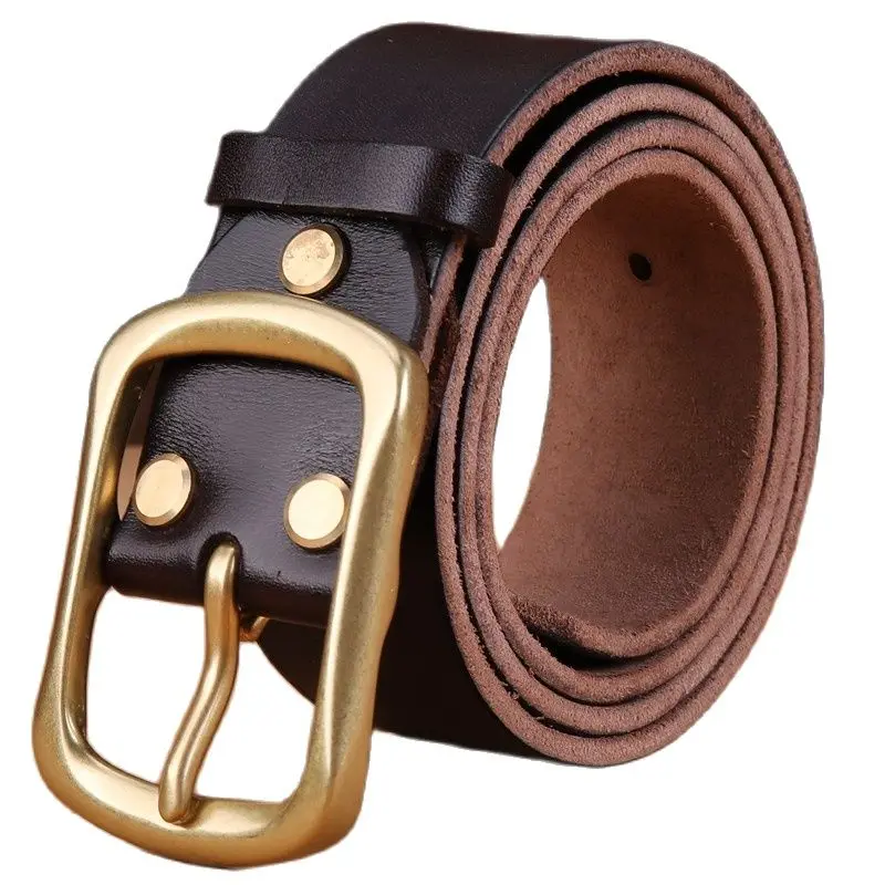 brown belt solid brass buckle 2020 full grain 100% genuine leather mens belts luxury hot designer high quality womens cowboy brown natural webbing belt Belts