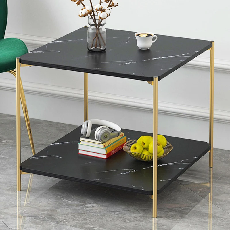  Coffee Table Living room Sofa Side Table Marble texture Wood Double layer Square Table Small end Ta