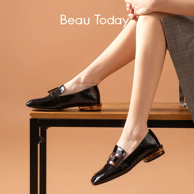 Туфли BeauToday женские из лакированной кожи повседневные лоферы квадратный носок