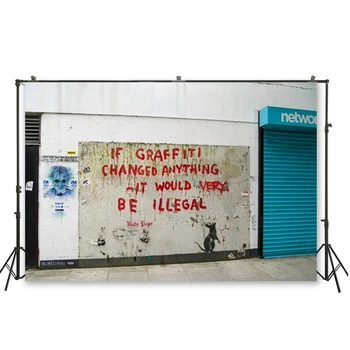 

HUAYI graffiti pattern wall and blue door photo shoot backdrop hip hop party photography decorations hip hop background D-5841