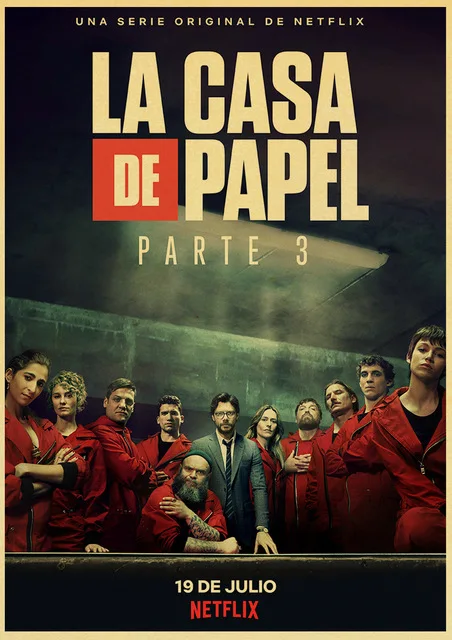 Испанский небрежный фильм La casa de papel ретро стиль крафт бумага плакат банкноты дом