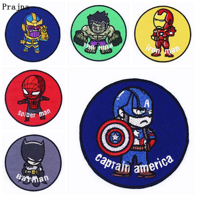 

Prajna Spider Man Round Badge Iron On Patches For Clothing DIY Embroidered Patch To Clothes The Avengers Anime Stripes Decor F