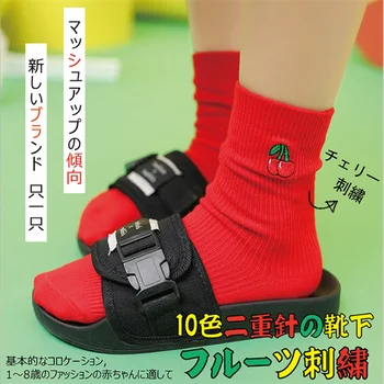 

Kids Socks Designer Embroidery Fruit Solid Ankle Socks Children School Cotton Pile Up socks Baby Girls Socks bebe fille