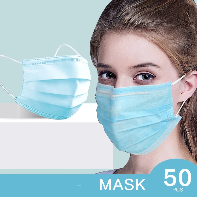 

50pcs Disposable masks Non-woven frabic one time masks 3 layer face masks Dustproof protective masks for adults children