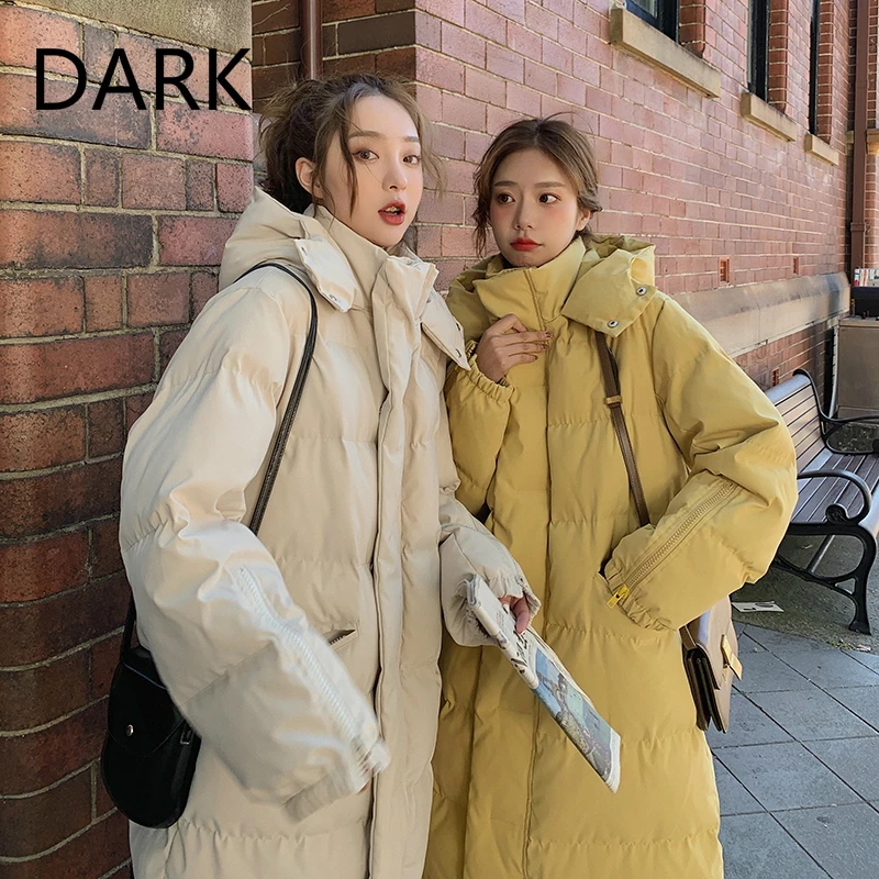 

DARK Cotton-padded Jacket Women's Mid-length Over The Knee Hooded 20 New Loose Cotton-padded Clothes Ins Super Fire Bread Jacket