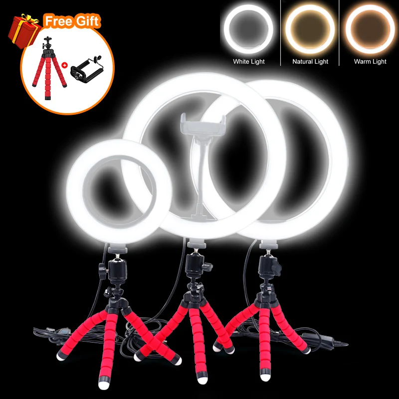 

Free Gifts 16CM/ 26CM Selfie Ring LED Light Photo Light Dimmable for Youtube Makeup Live Selfie with Tripod Phone Holder