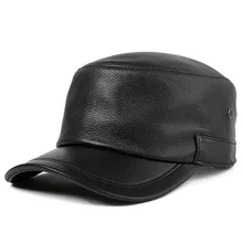 H7625 осенне-зимние натуральные кожаные военные кепки для мужчин, пап среднего возраста, пожилых людей, уличные теплые наушники, высококачественная повседневная шапка