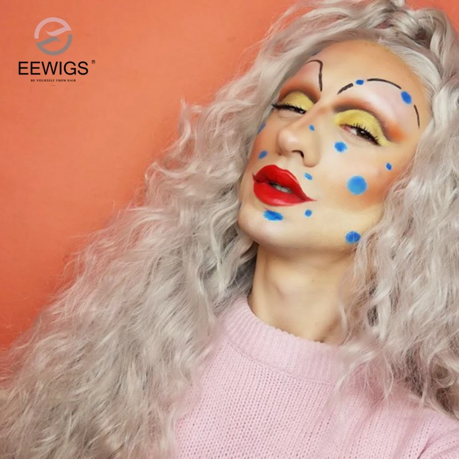 EEWIGS, парик для косплея, платиновый блонд, парик на кружеве, серебристые волосы с конским хвостом, термостойкие синтетические парики для черных женщин