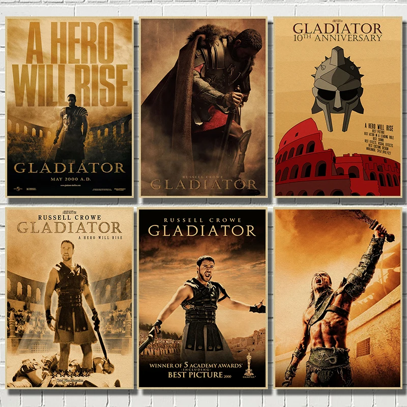 Póster clásico de gladiador de película de papel Kraft, pinturas decorativas de pared para Bar, café, sala de estar, comedor