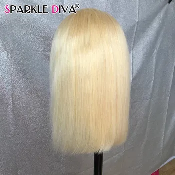 613 Blonde Short Bob Wigs Lace Front Human Hair Wigs Pre Plucked With Baby Hair Brazilian Straight Remy Hair 5*1 Lace Bob Wig 3