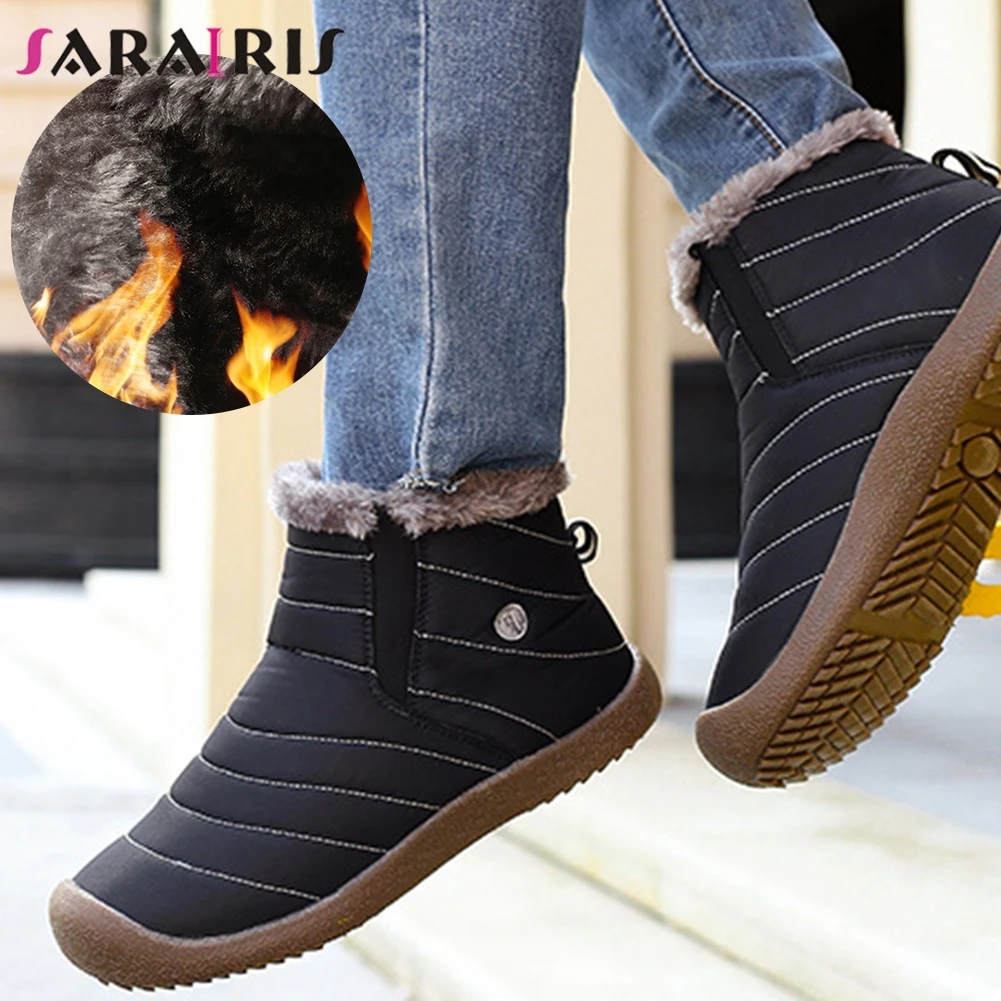 

SARAIRIS women's Snow Boots Winter Waterproof Add Fur Warm Flat Boots Shoes Woman Comfortable Leisure Boots Female Size 35-48