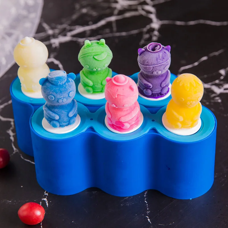 

Cartoon DIY Popsicle Molds Set 6 Holes and Sticks Food Grade Silicone Icecream Mold Frozen Ice Mould Reusable Ice Cube Form Tray