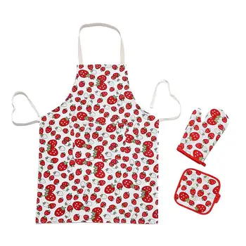 

3Pcs/Set Kitchen Cooking Set Cotton and Linen Apron Oven Mitt and Pot Holder for Home Restaurant Bakery