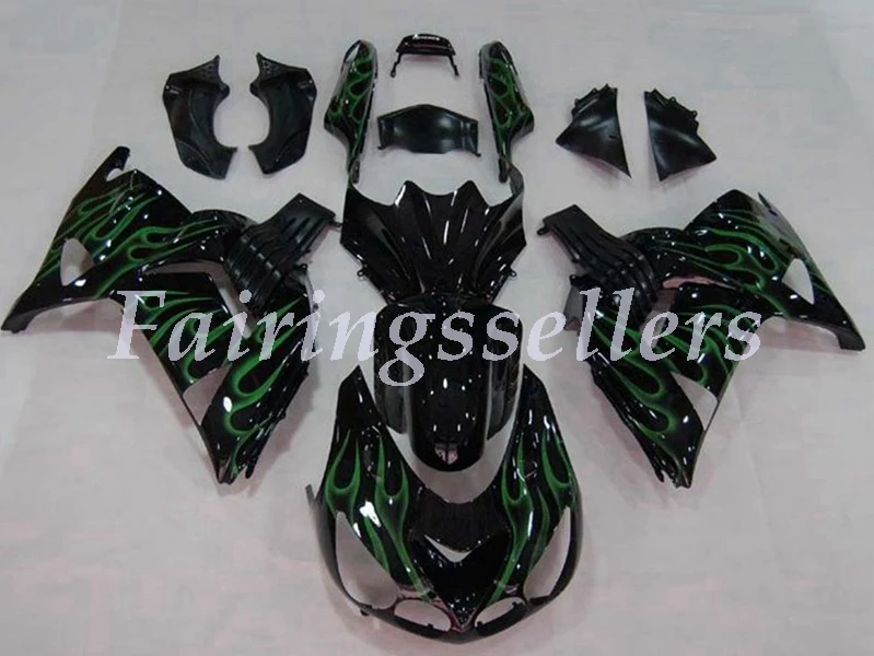 

Injection Mold Motorcycle New ABS Fairings kit Fit For kawasaki Ninja ZX-14R 2006 2007 2008 2009 2010 2011 Black and green Flame