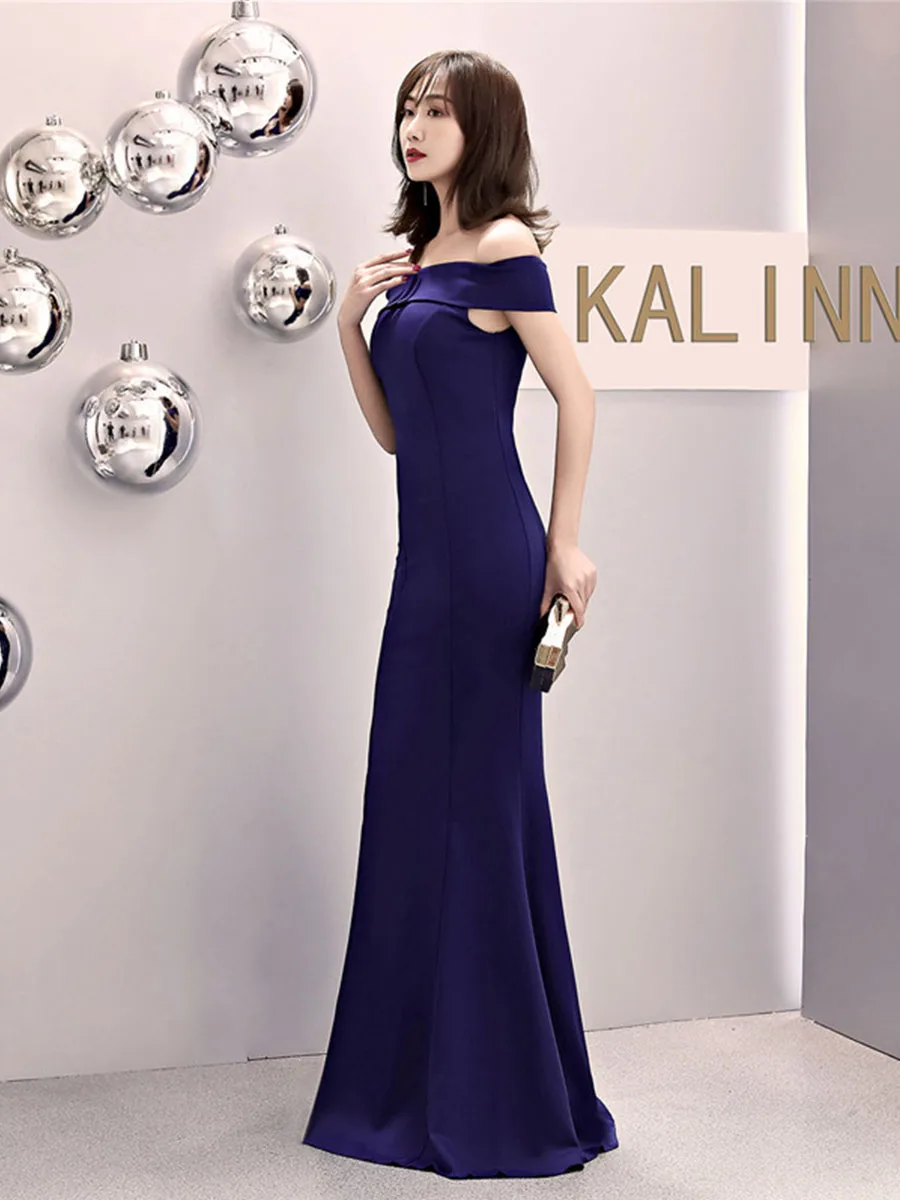 Long Evening Dresses Split Boat Neck Evening Gowns for Women Off The Shoulder Robe De Soiree Short Sleeve Fromal Dress C081