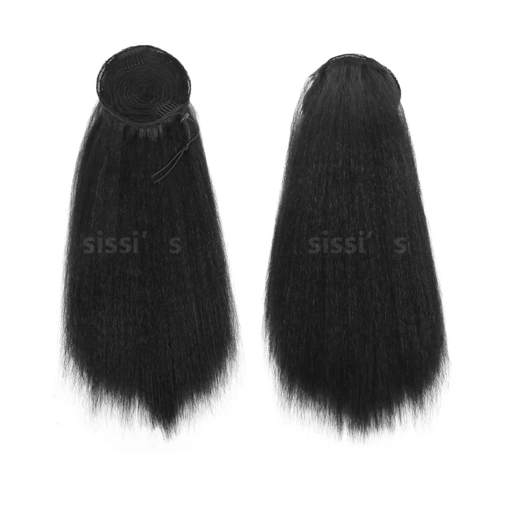 Afro Kinky Straight Ponytail Clip In Extension 30 Inch Heat Resistant Synthetic Drawstring Ponytail With Elastic Band For Women