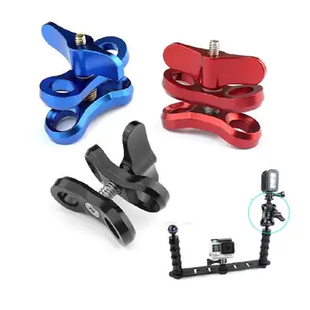 

CNC Butterfly Clip Clamp 2 Open Hole Diving Light Bracket Tripod Connector Ball Head Mount Adapter for Gopro Sports SLR Camera