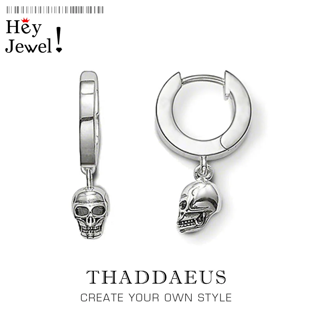 

Hinged Hoop Earrings Skull,2017 Brand New Ts Gift In 925 Sterling Silver,Thomas Style Trendy Fashion Good Jewerly For Women Men