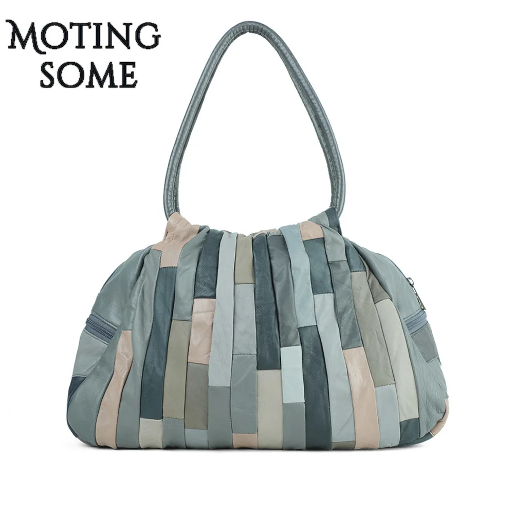 

Fashion Genuine Leather Women Shoulder Bag Stitching Bucket Ladies Sheep Natural Leather Handbag Women Bags Designer 2020 New