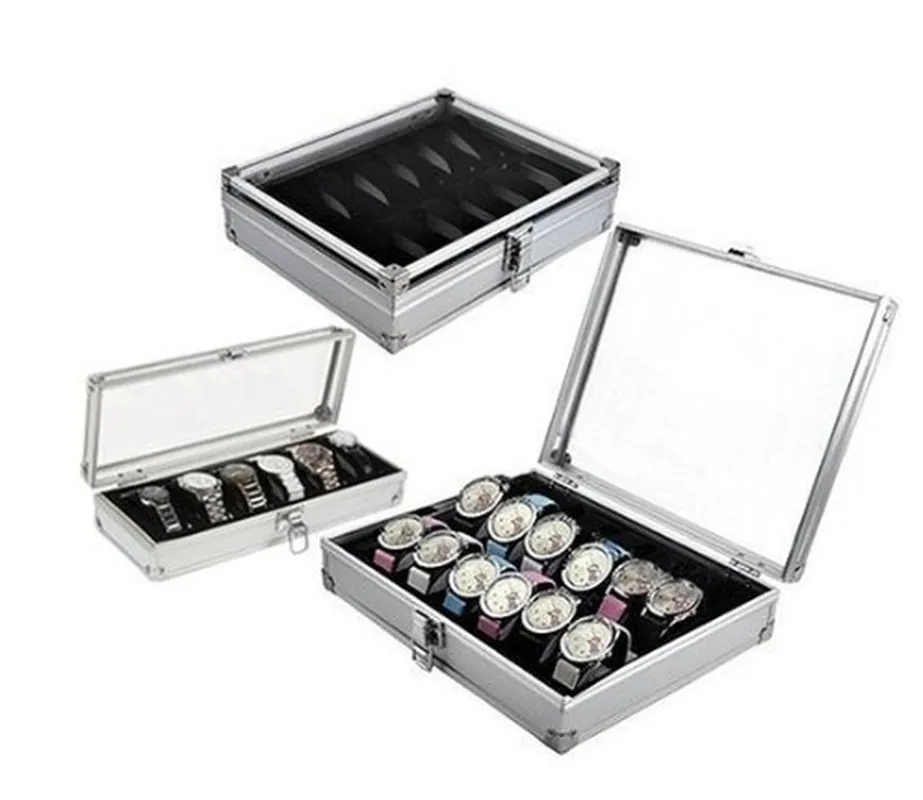 

6/12 Grid Slots watch box convenient light watch winder Jewelry Wrist Watches Case Holder Display Storage Box Aluminium organize