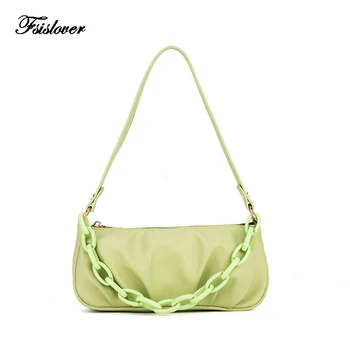 

Vintage Baguette Folds leather Women Shoulder Bags Retro Split PU Leather Bags Solid Ladies Small Messenger Handbag Female Bols